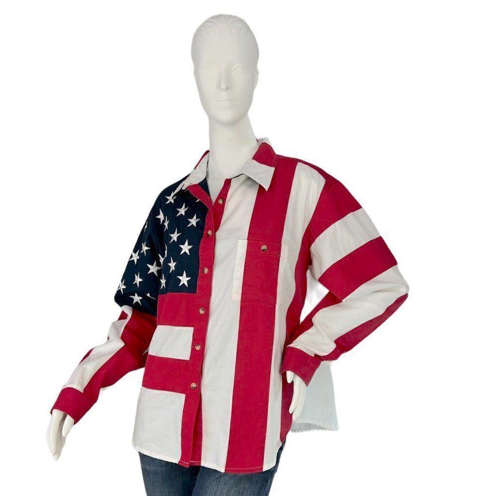 Scully Vintage Women's American Flag Western Button Down Shirt Women's Size XL